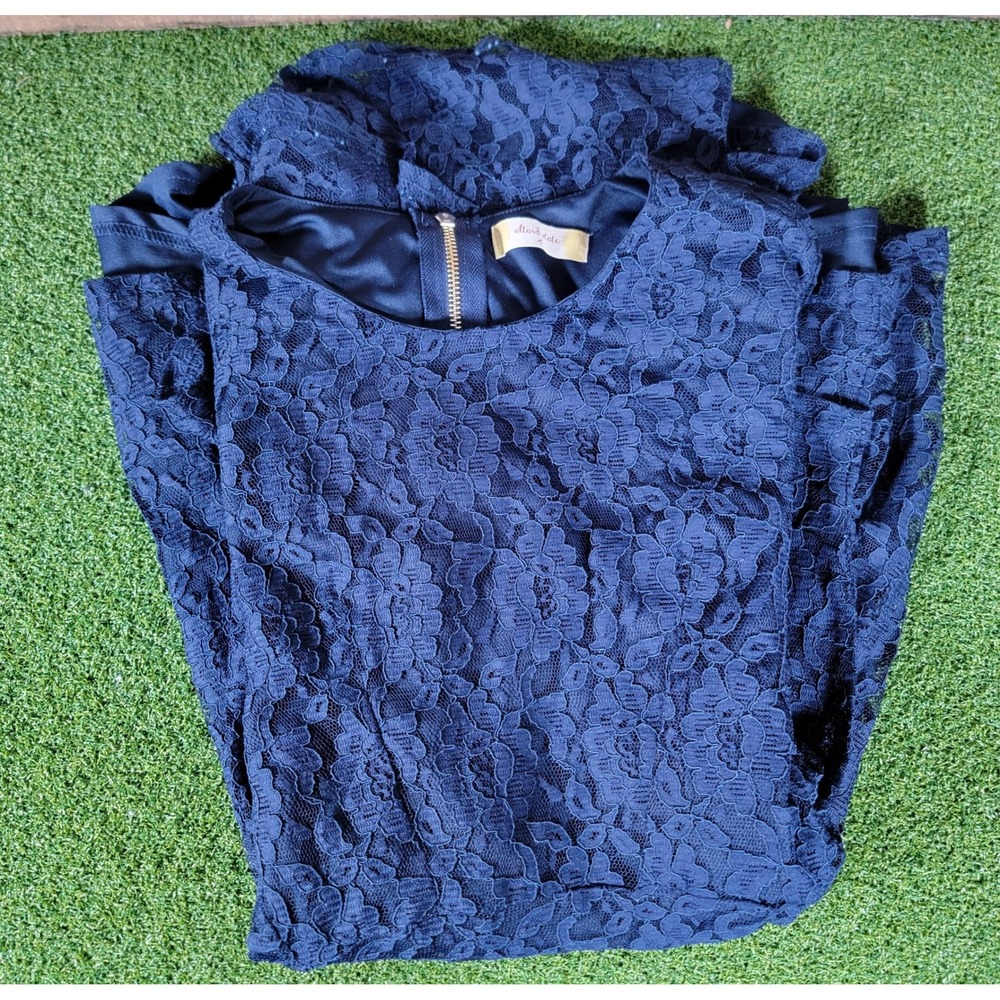 Altar'd State Lace Dress Long Sleeve Party‎ Cocktail Fit & Flare Navy L